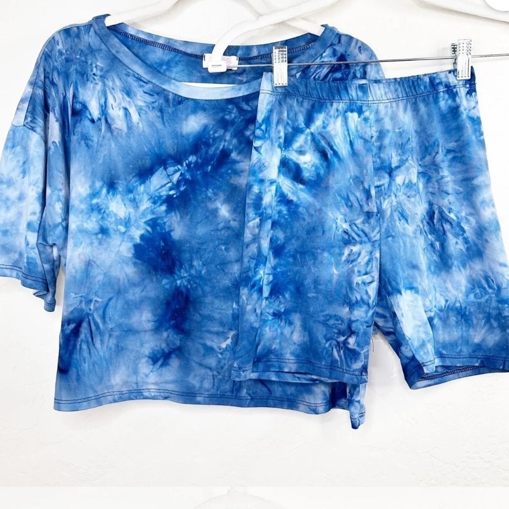Pink Lily Blue Tie-Dye Butter Soft Lounge Set Small / Medium